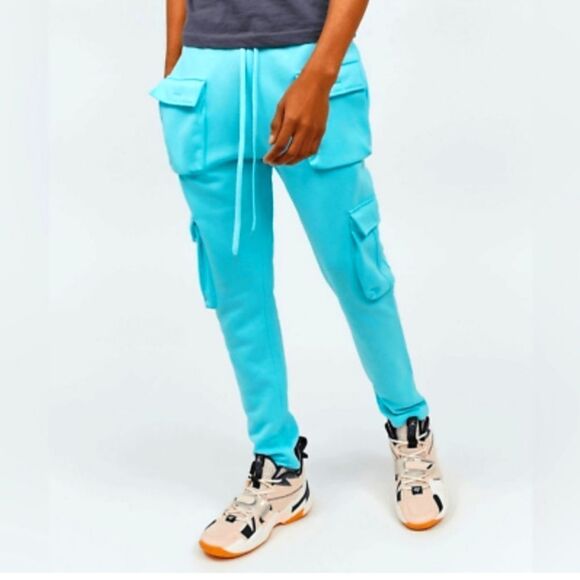 NWT Reasons Baxter Multi pocket Cargo Sweatpants/Joggers in Aqua - Picture 1 of 8